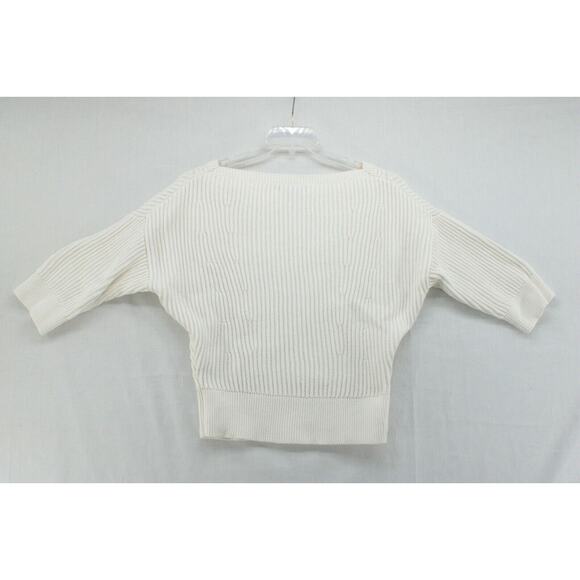 Banana Republic Snow Day Sweater Women Medium Ivory Ribbed Chunky Drop Shoulder - Picture 4 of 9